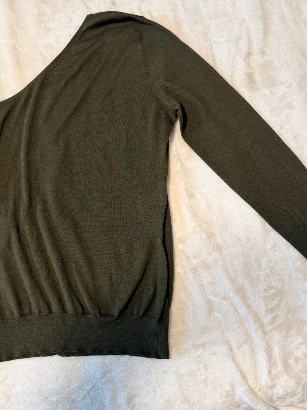 Tom Ford Made in Italy One-Sleeve Cashmere Silk blouse Olive Green Size M